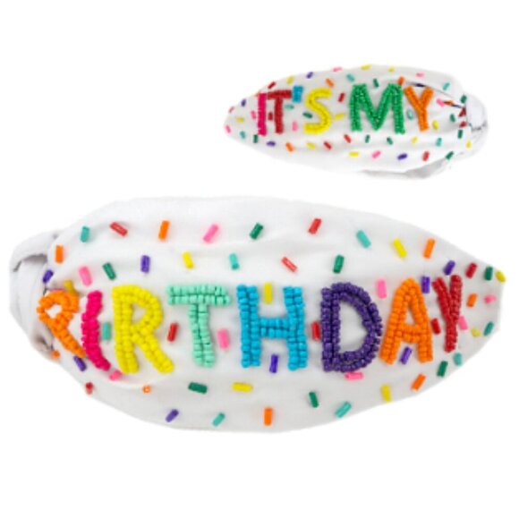 NEW IT's MY BIRTHDAY Confetti Rainbow White Fabric Embellished Headband - Picture 7 of 9